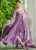 Sequence Embroidered Stylist Lavender Vichitra Silk Long Anarkali