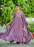 Sequence Embroidered Stylist Lavender Vichitra Silk Long Anarkali