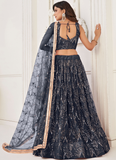 Sequence Embroidered Work Butterfly Net Black Lehenga Choli