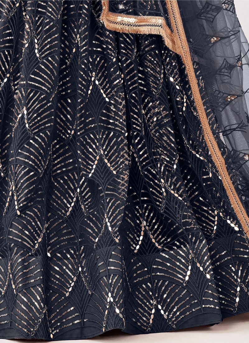 Sequence Embroidered Work Butterfly Net Black Lehenga Choli