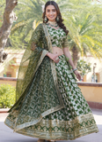 Sequence Embroidered Work Jacquard Green Lehenga Choli For Mehendi