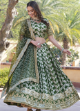 Sequence Embroidered Work Jacquard Green Lehenga Choli For Mehendi