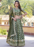 Sequence Embroidered Work Jacquard Green Lehenga Choli For Mehendi