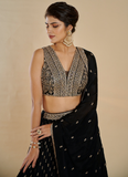 Sequence Embroidery Georgette Party Wear Black Color Lehenga Choli