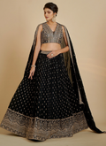 Sequence Embroidery Georgette Party Wear Black Color Lehenga Choli