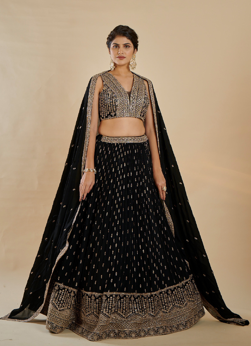 Sequence Embroidery Georgette Party Wear Black Color Lehenga Choli