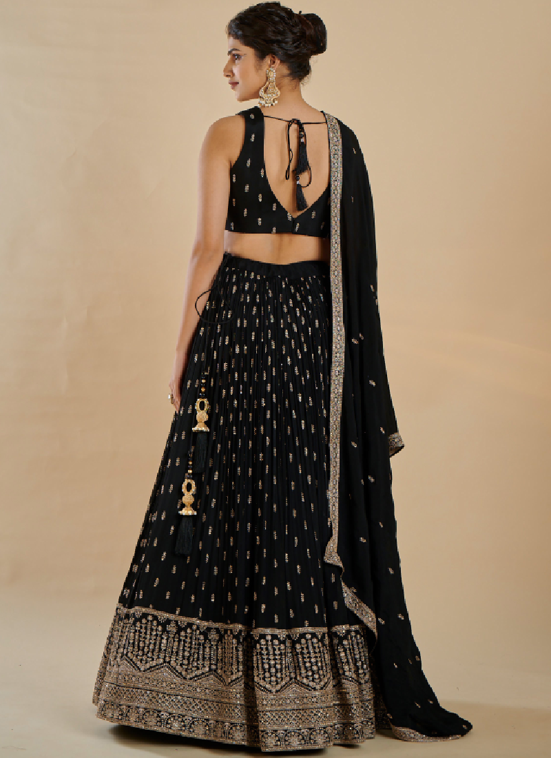 Sequence Embroidery Georgette Party Wear Black Color Lehenga Choli
