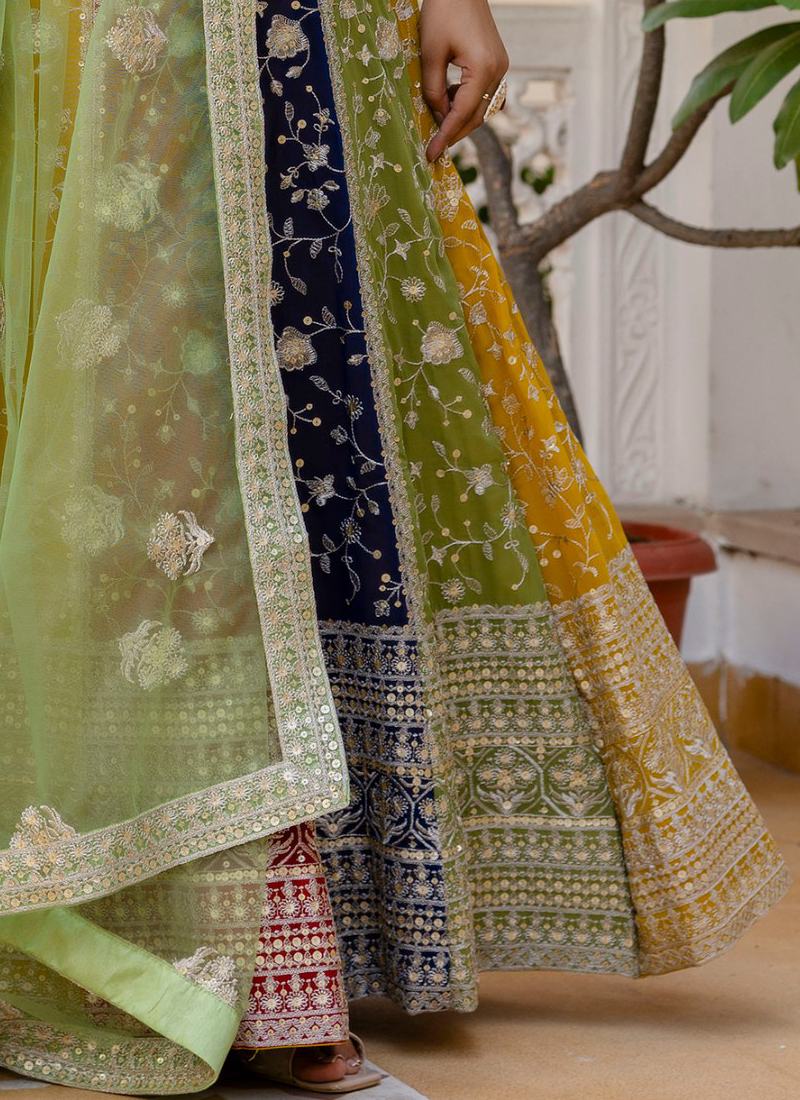 Sequence Embroidery Multi Color Georgette Wedding Wear Lehenga Choli