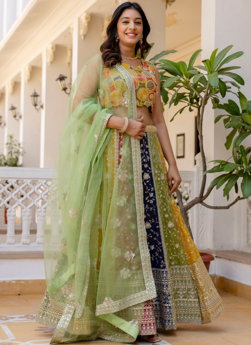 Sequence Embroidery Multi Color Georgette Wedding Wear Lehenga Choli