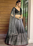 Sequence Embroidery Work Black Shaded Chinon Silk Lehenga Choli