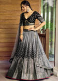 Sequence Embroidery Work Black Shaded Chinon Silk Lehenga Choli