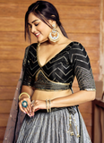 Sequence Embroidery Work Black Shaded Chinon Silk Lehenga Choli