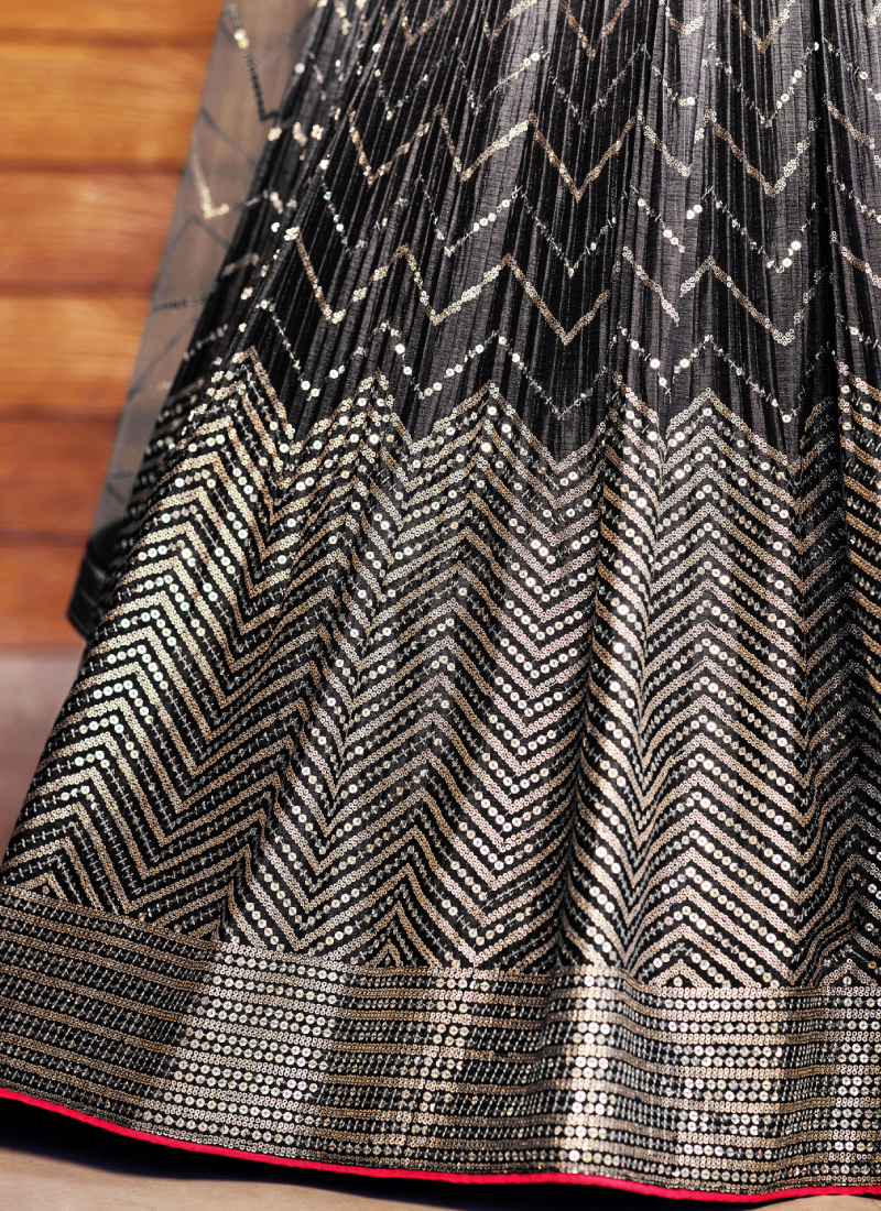 Sequence Embroidery Work Black Shaded Chinon Silk Lehenga Choli