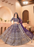 Sequence Heavy Embroidered Purple Net Lehenga Choli For Women