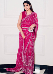 Sequence Work Designer Reception Wear Georgette Pink Saree With Blouse