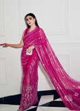 Sequence Work Designer Reception Wear Georgette Pink Saree With Blouse