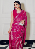 Sequence Work Designer Reception Wear Georgette Pink Saree With Blouse