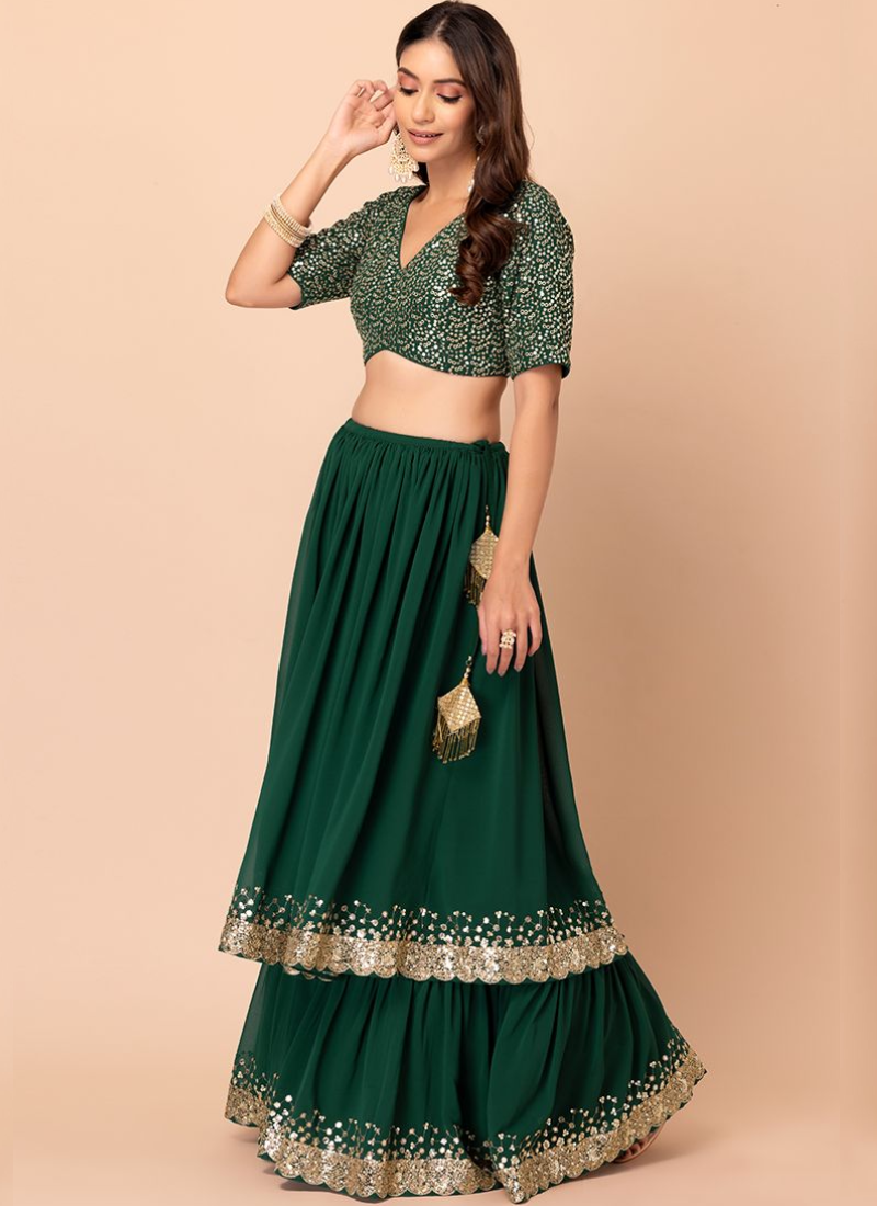 Sequence Work Georgette Green Mehendi Function Wear Lehenga Choli