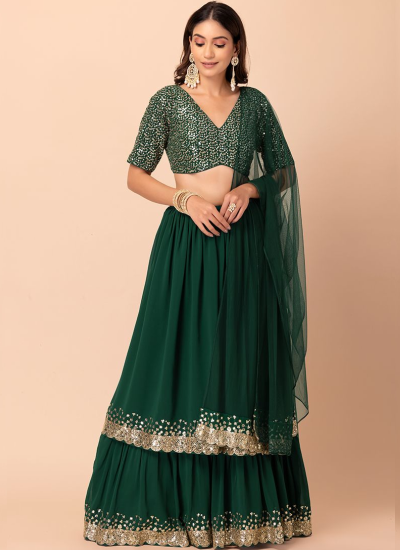 Sequence Work Georgette Green Mehendi Function Wear Lehenga Choli
