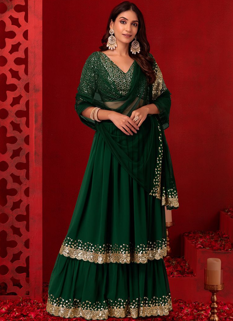 Sequence Work Georgette Green Mehendi Function Wear Lehenga Choli