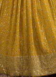 Sequence Work Georgette Haldi Special Designer Yellow Lehenga Choli