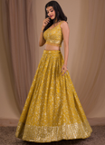 Sequence Work Georgette Haldi Special Designer Yellow Lehenga Choli