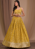 Sequence Work Georgette Haldi Special Designer Yellow Lehenga Choli