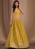 Sequence Work Georgette Haldi Special Designer Yellow Lehenga Choli