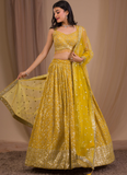 Sequence Work Georgette Haldi Special Designer Yellow Lehenga Choli