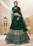 Sequence Work Georgette Material Bottle Green Lehenga Choli