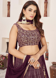 Sequence Work Georgette Party Wear Wine Lehenga Choli Set