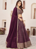 Sequence Work Georgette Party Wear Wine Lehenga Choli Set