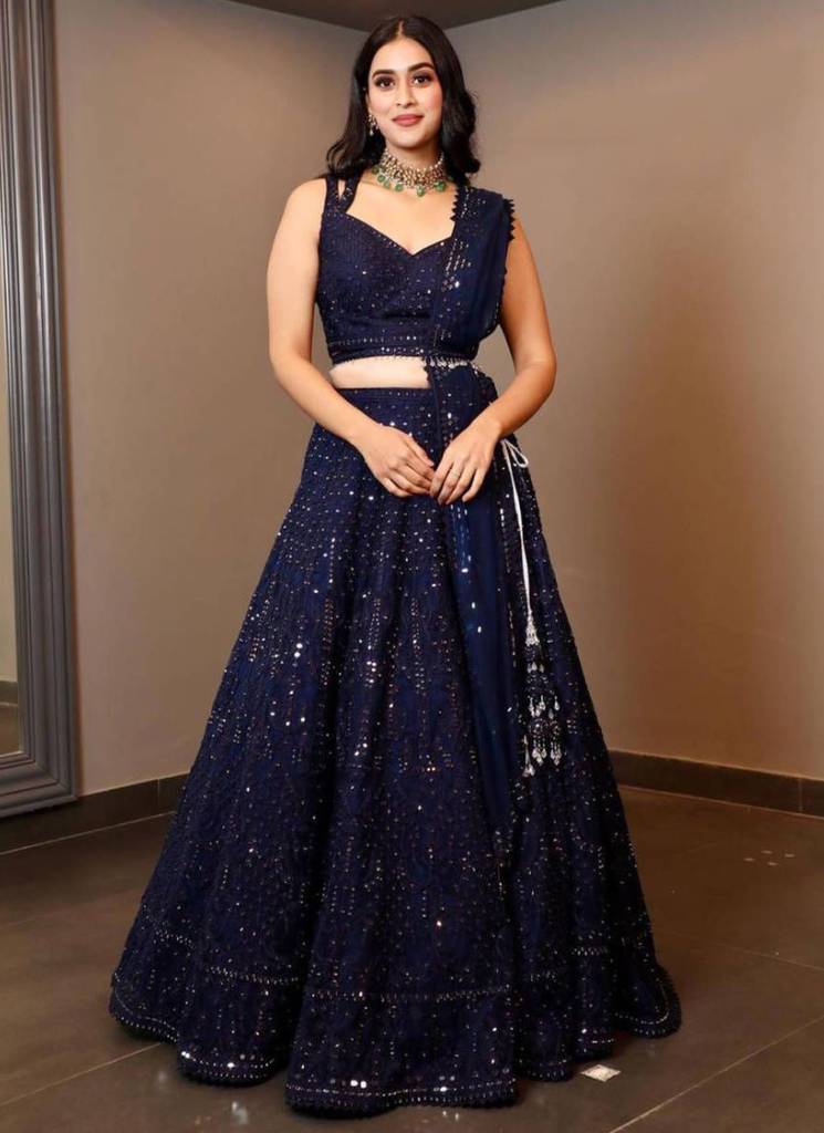 Navy Blue Georgette Net Lehenga - Rent main image 0