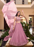 Sequence Zari Embroidered Silk Pink Lehenga Choli For Reception