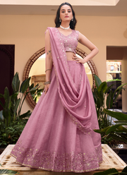 Sequence Zari Embroidered Silk Pink Lehenga Choli For Reception