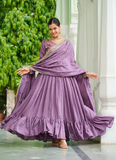 Sequence Embroidered Stylist Lavender Vichitra Silk Long Anarkali
