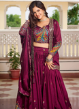 Sequence Embroidered Vichitra Silk Wine Lehenga Choli For Wedding