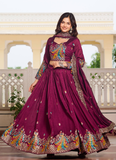 Sequence Embroidered Vichitra Silk Wine Lehenga Choli For Wedding