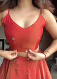 Shimmer Silk Orange Color Thread Embroidered Party Wear Crop Top