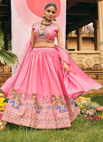 Shimmer Silk Thread Embroidered Wedding Wear Pink Lehenga Choli