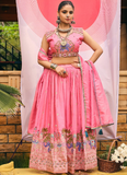 Shimmer Silk Thread Embroidered Wedding Wear Pink Lehenga Choli