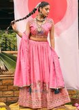 Shimmer Silk Thread Embroidered Wedding Wear Pink Lehenga Choli