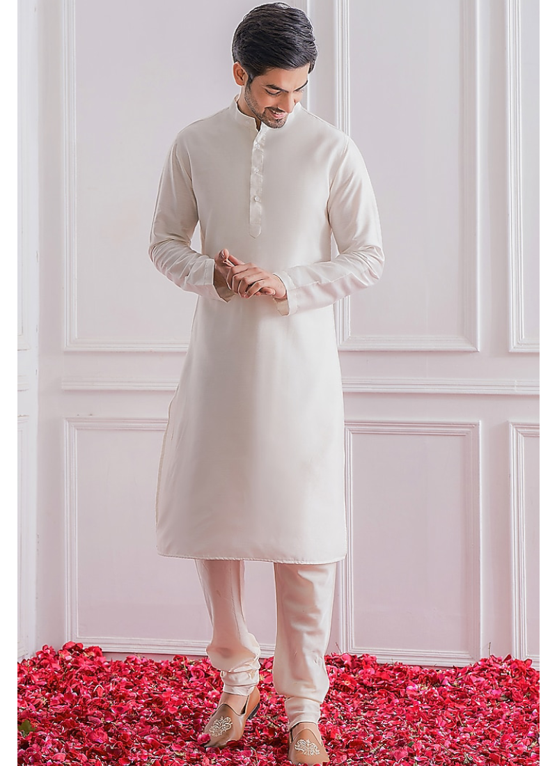 Silk Material Sequence Work White Kurta With Pista Green Jacket