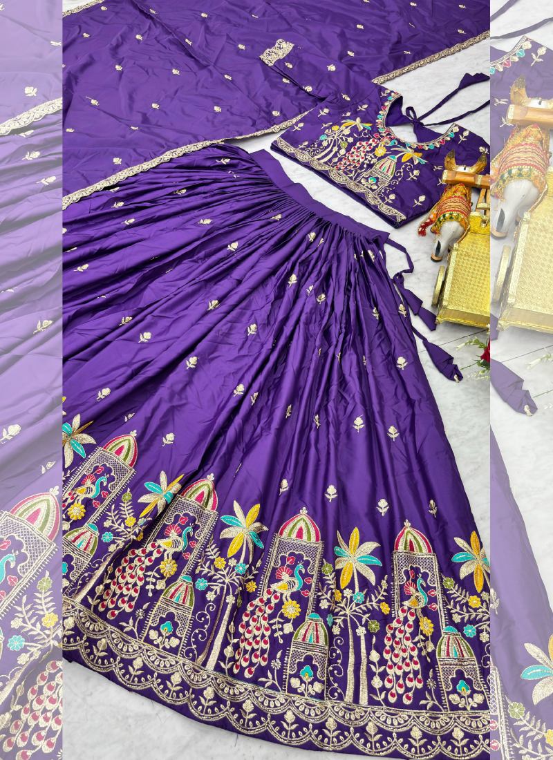 Silk Full Stitched Purple Lehenga Choli With Thread Embroidered Work
