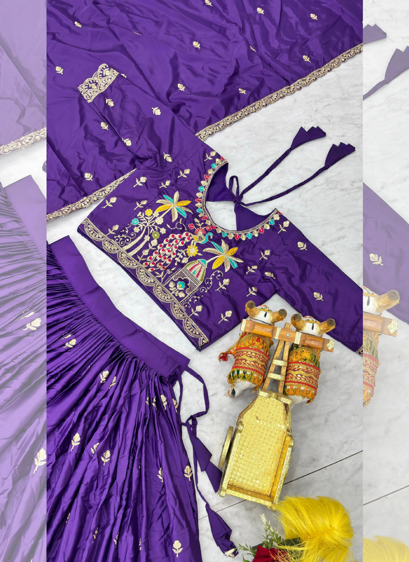 Silk Full Stitched Purple Lehenga Choli With Thread Embroidered Work