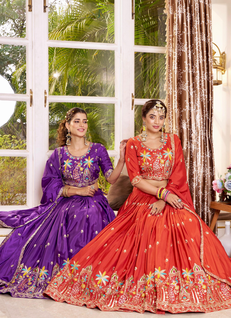 Silk Full Stitched Purple Lehenga Choli With Thread Embroidered Work