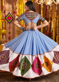 Sky Blue Mirror Work Viscose Cotton Navratri Special Lehenga Choli Set