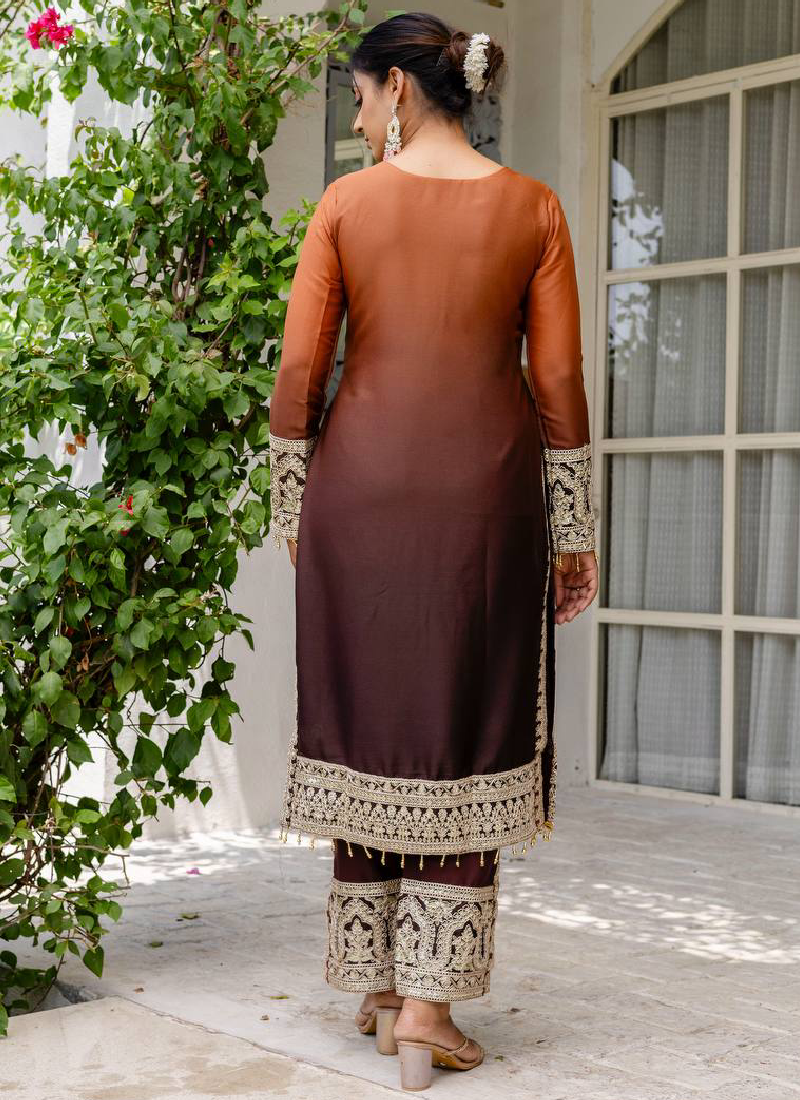 Spectacular Sequence Coding Work Coffee Georgette Salwar Suit