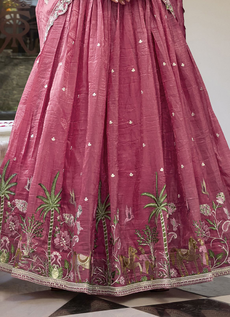 Spectacular Sequence Embroidered Silk Pink Lehenga Choli For Wedding