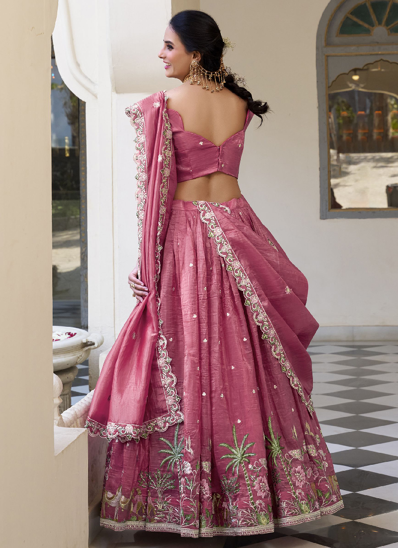 Spectacular Sequence Embroidered Silk Pink Lehenga Choli For Wedding